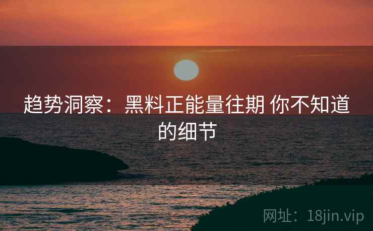 趋势洞察：黑料正能量往期 你不知道的细节